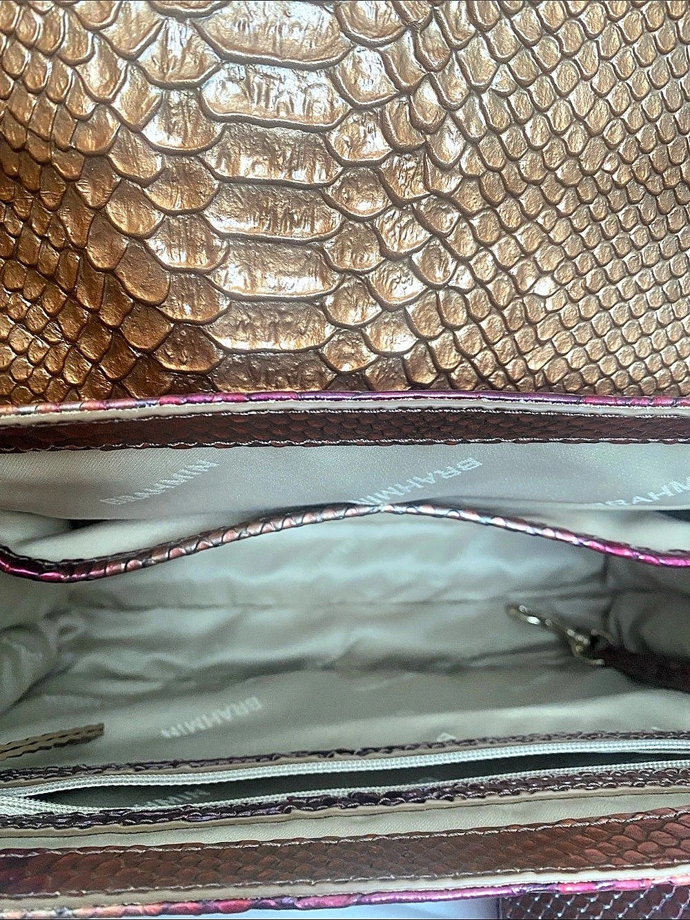 Brahmin Hailee Embossed Shoulder Bag Brown and magenta purple and wallet - Picture 4 of 7